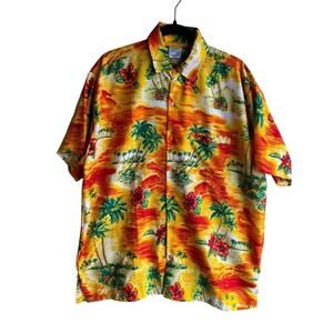 Rima Men's Vintage Tiki Oasis Hawaiian Camp Shirt Colorful Button Up Size Large